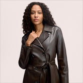 Belted Faux Leather Trench