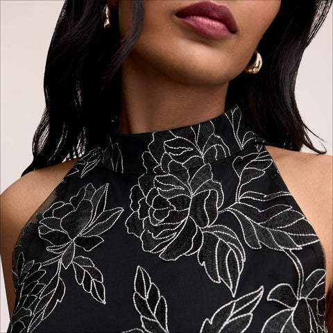 Leaf Embroidered Midi Dress