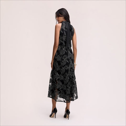 Leaf Embroidered Midi Dress