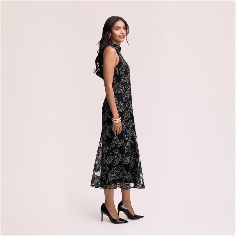 Leaf Embroidered Midi Dress