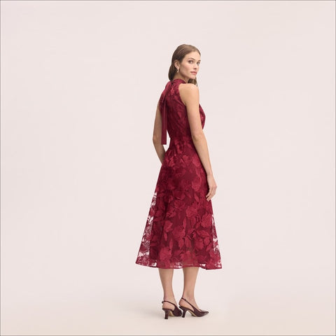 Leaf Embroidered Midi Dress
