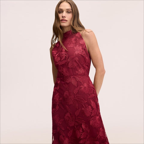 Leaf Embroidered Midi Dress