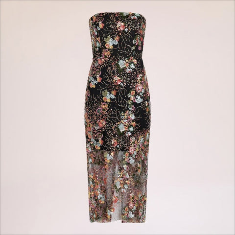 Strapless Floral Midi Dress