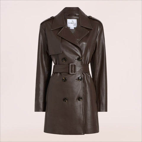 Belted Faux Leather Trench