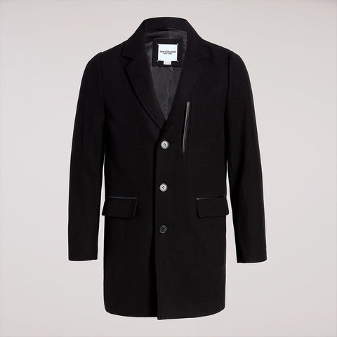 Single Breasted Wool Pu Trim Coat
