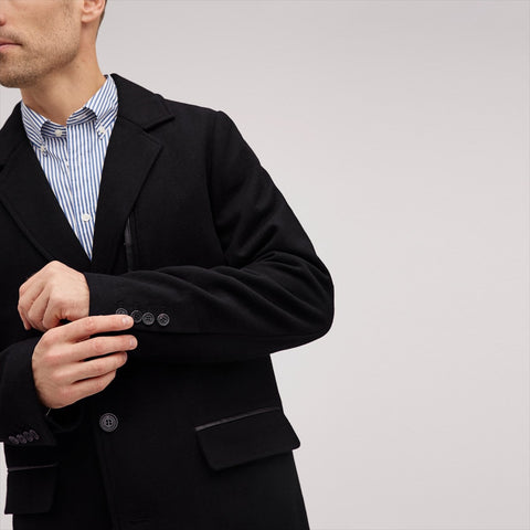 Single Breasted Wool Pu Trim Coat