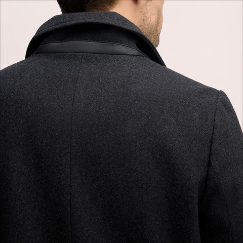 Single Breasted Wool Pu Trim Coat