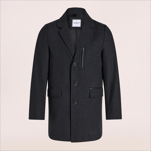 Single Breasted Wool Pu Trim Coat