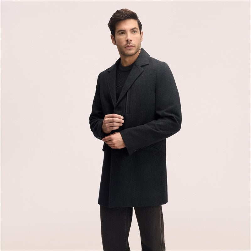 Single Breasted Wool Pu Trim Coat