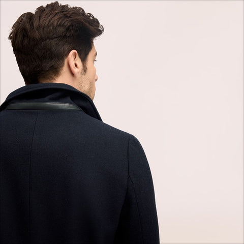 Single Breasted Wool Pu Trim Coat