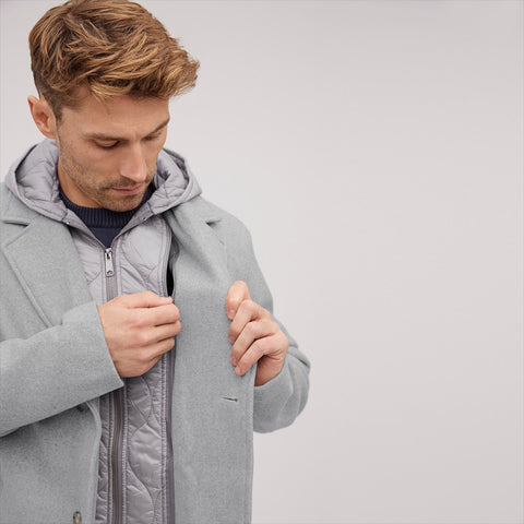 Single Breasted Wool Quilted Bib Coat