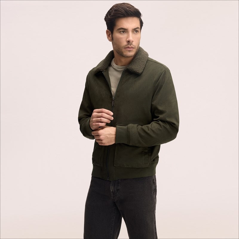 Sherpa Collar Suede Bomber