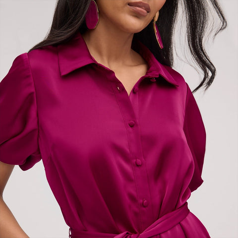 Fluid Satin Puff Sleeve Mini Dress