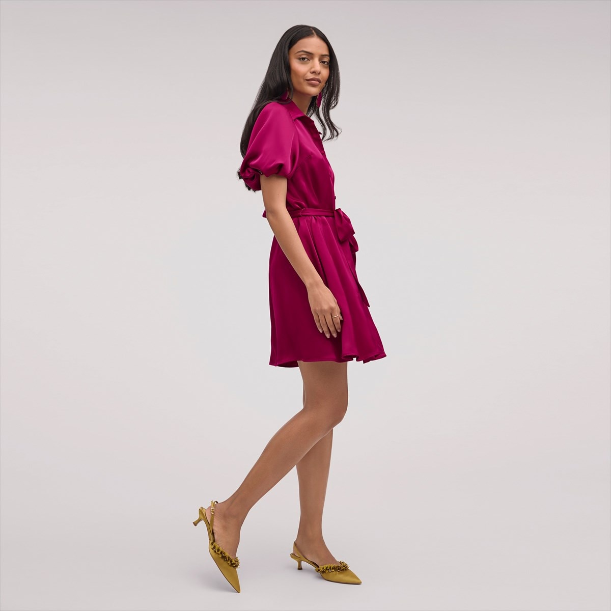 Fluid Satin Puff Sleeve Mini Dress