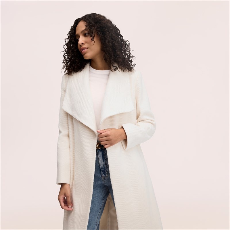 Chevron Pattern Drape Collar Wrap Trench