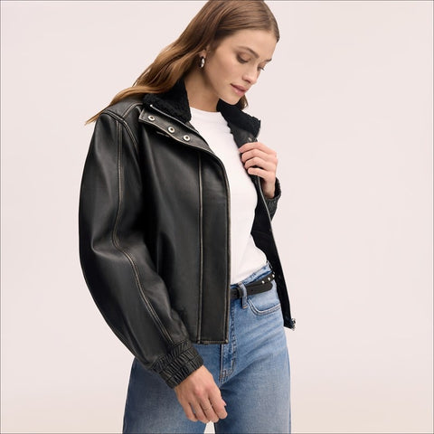 Stand Collar Leather Jacket