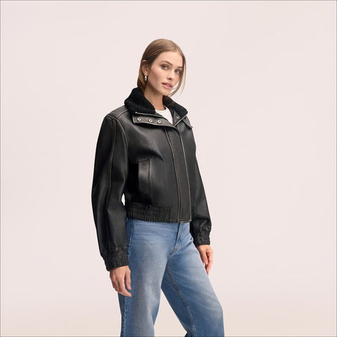 Stand Collar Leather Jacket